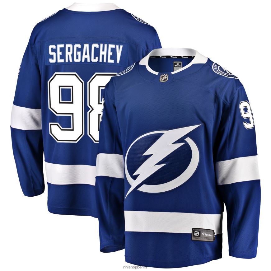 Männer NHL Tampa Bay Lightning Michail Sergatschew Fanatics-gebrandetes blaues Home-Breakaway-Spielertrikot Kleidung BF680T1464