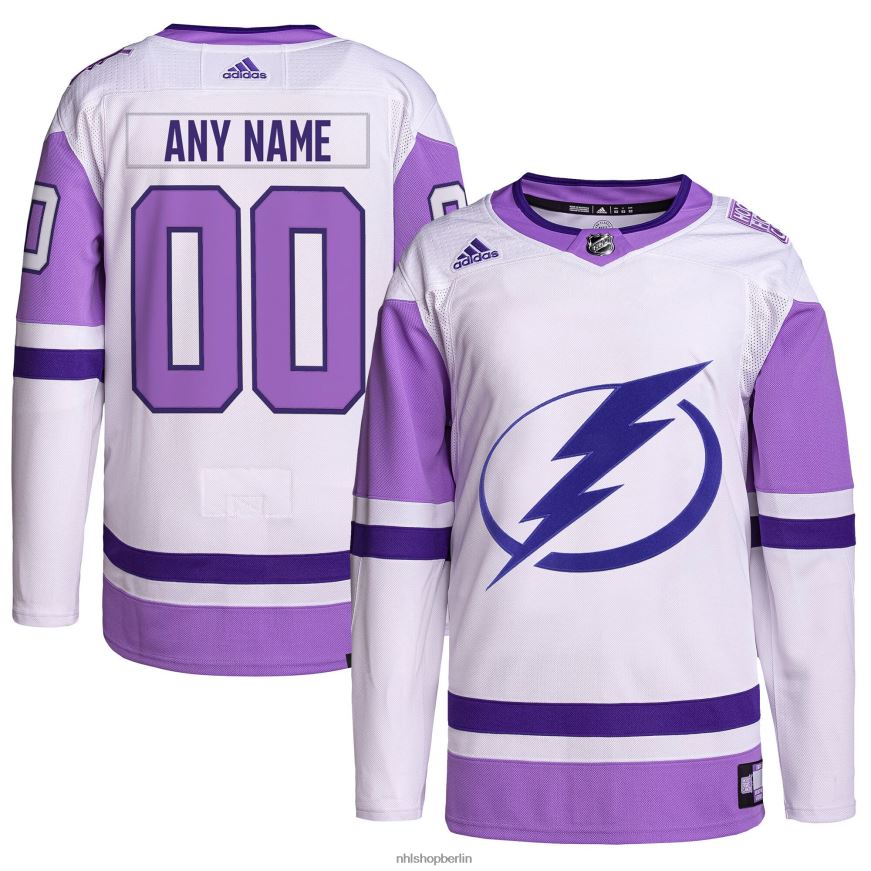 Männer NHL Tampa Bay Lightning adidas weiß/lila Hockey bekämpft Krebs Primegreen authentisches individuelles Trikot Kleidung BF680T2190