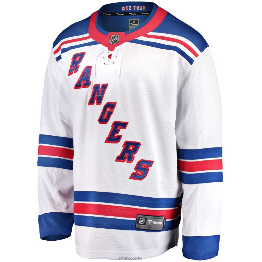 Männer NHL Weißes Breakaway-Auswärtstrikot der New York Rangers mit Fanatics-Logo Kleidung BF680T330