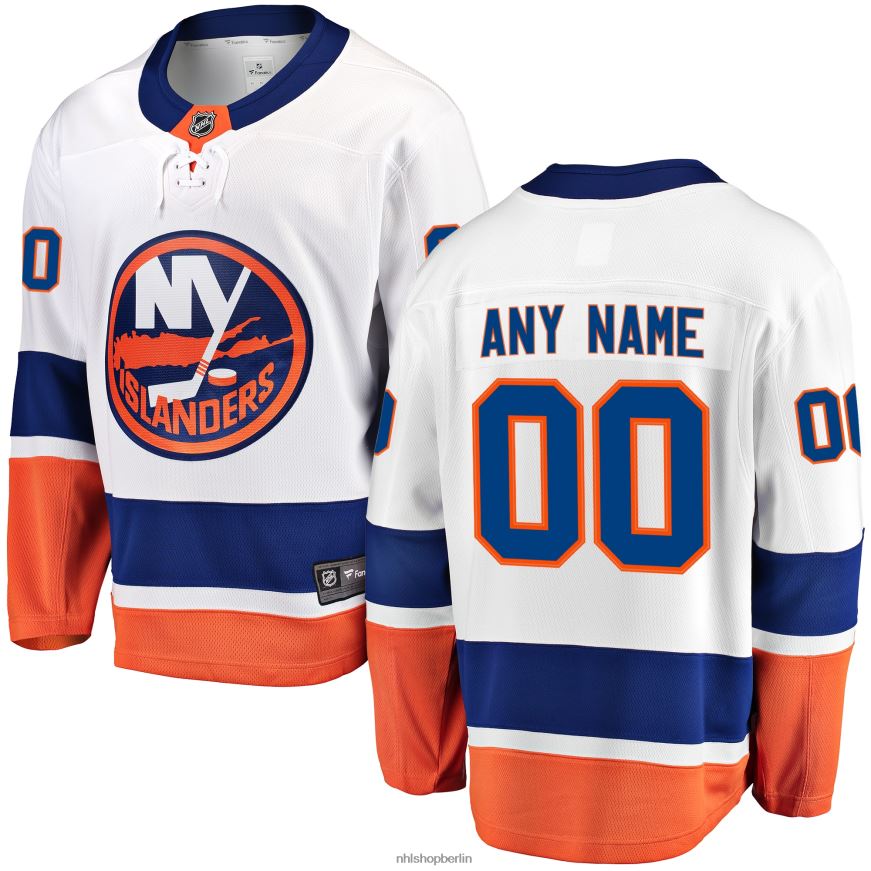Männer NHL Weißes individuelles Auswärtstrikot der New York Islanders mit Fanatics-Logo Kleidung BF680T416