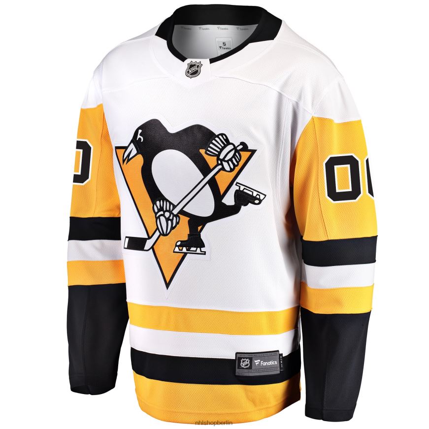Männer NHL Weißes individuelles Auswärtstrikot der Pittsburgh Penguins mit Fanatics-Logo Kleidung BF680T749
