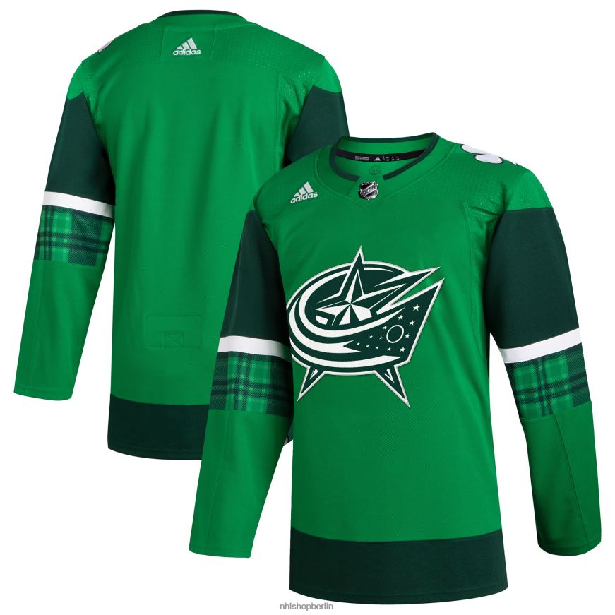 Männer NHL columbus blue jacken adidas kelly green 2023 st Patricks Day Primegreen authentisches Trikot Kleidung BF680T301