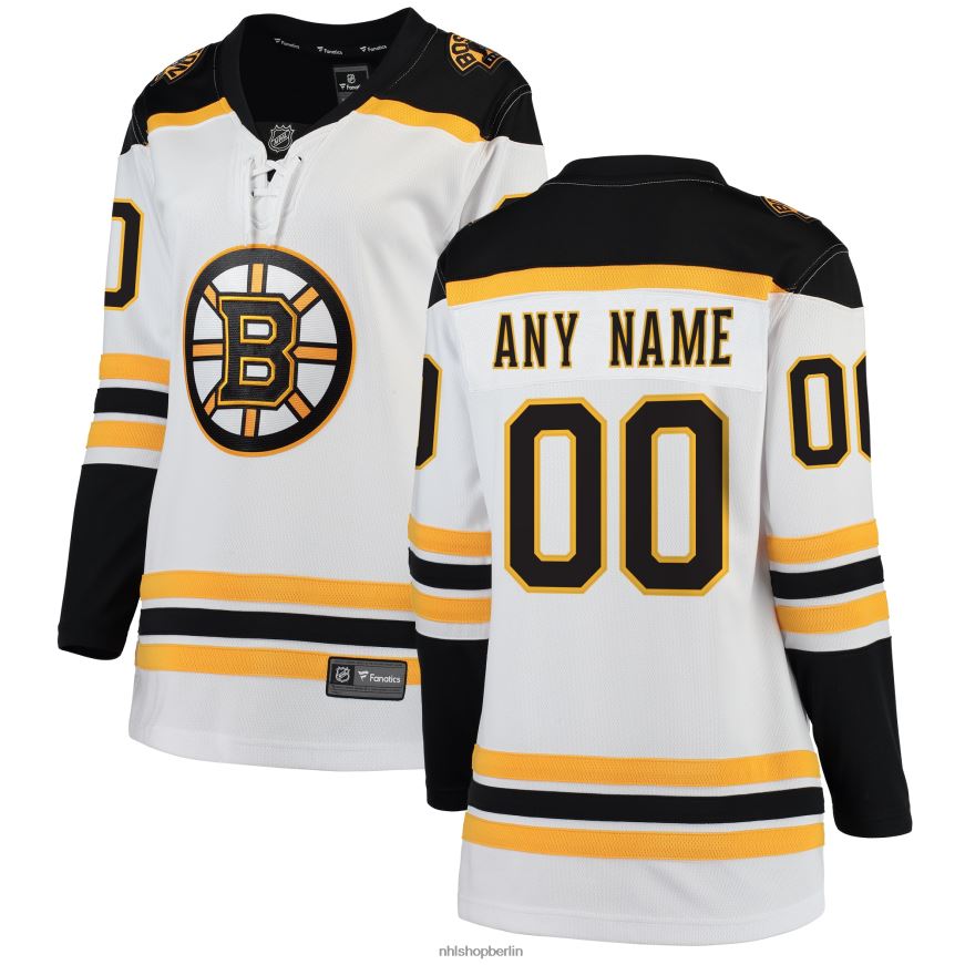 Frauen NHL Weißes, individuelles Auswärtstrikot mit Fanatics-Logo der Boston Bruins Kleidung BF680T319