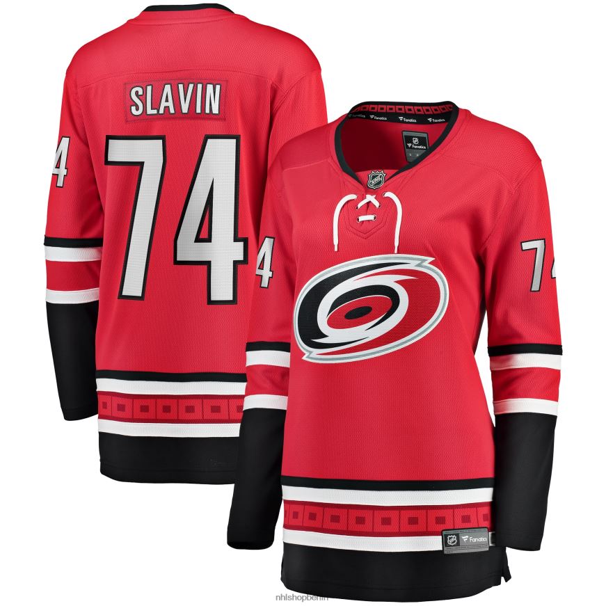 Frauen NHL Carolina Hurricanes, Jacob Slavin Fanatics-gebrandetes rotes Home-Breakaway-Spielertrikot Kleidung BF680T1476