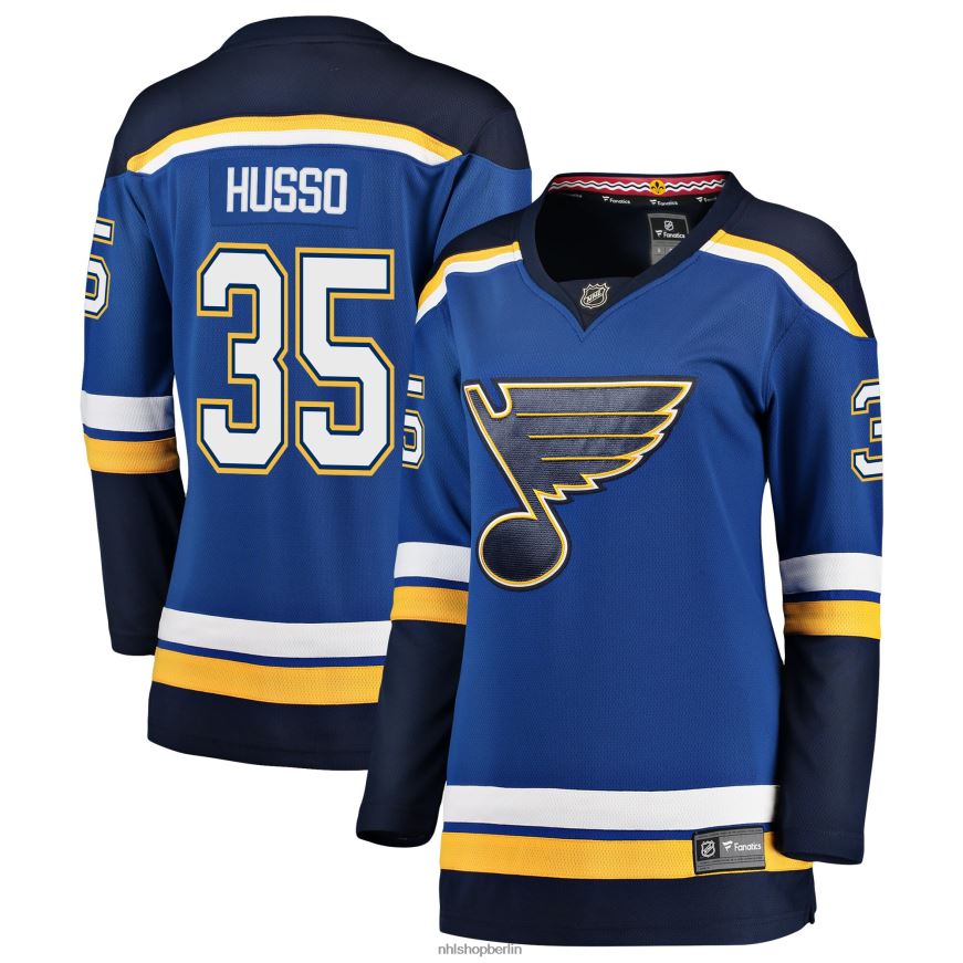 Frauen NHL st. Blaues Breakaway-Spielertrikot mit Louis Blues Ville-Husso-Fanatiker-Logo Kleidung BF680T2352