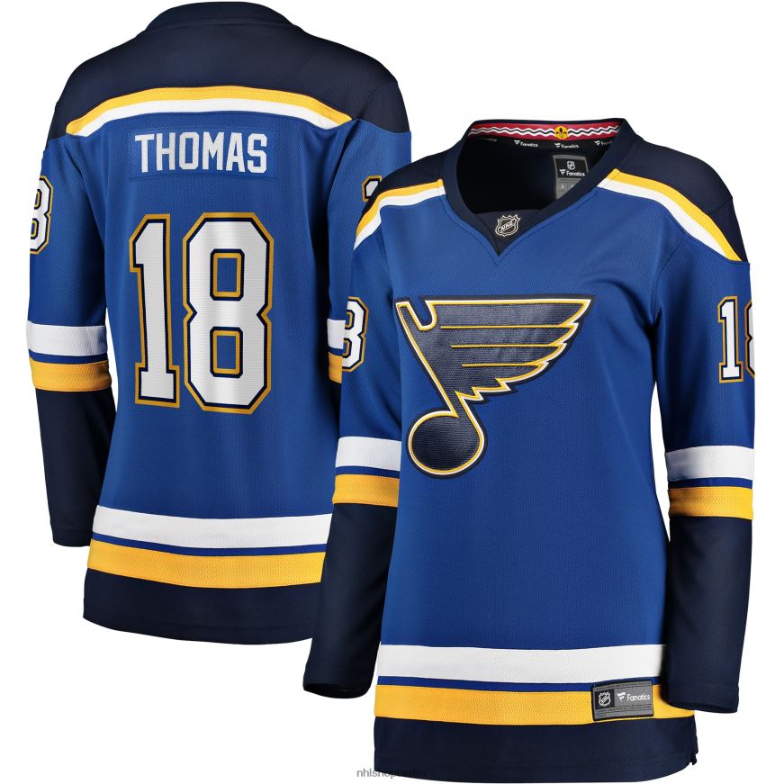 Frauen NHL st. Blaues Heim-Ausreißer-Spielertrikot mit Louis Blues Robert Thomas Fanatics-Logo Kleidung BF680T1499
