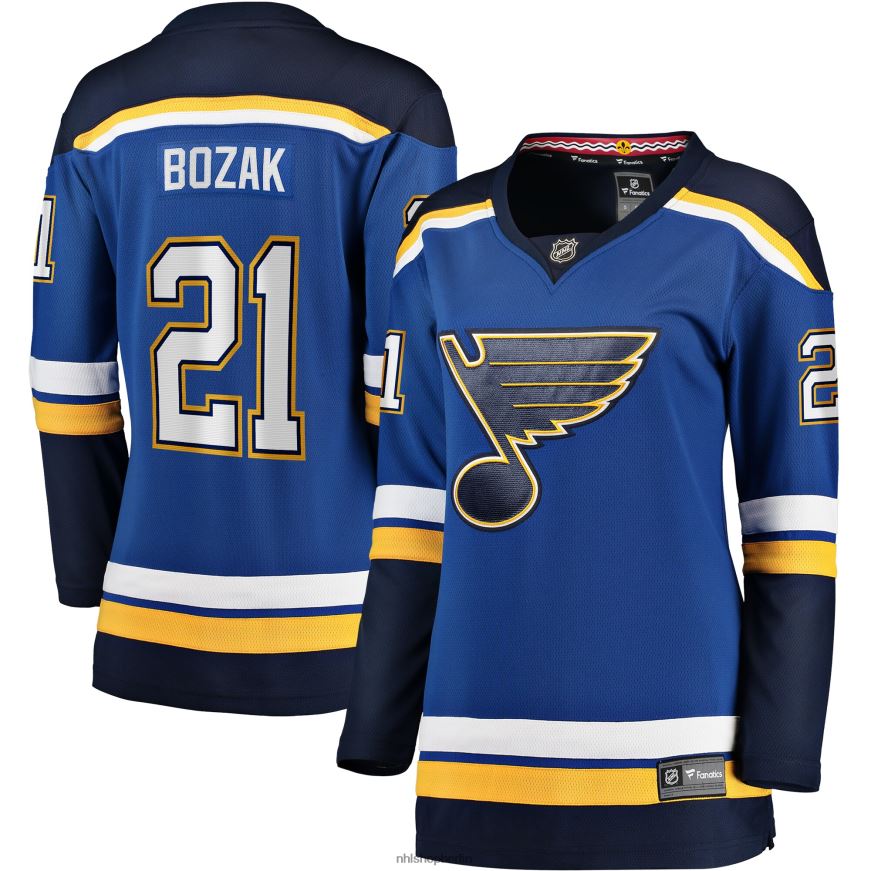 Frauen NHL st. Blaues Heim-Ausreißertrikot mit Fanatics-Logo der Louis Blues, Tyler Bozak Kleidung BF680T2163