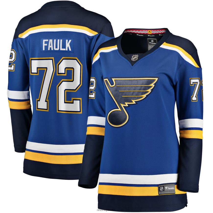 Frauen NHL st. Blaues Heim-Ausreißertrikot mit Fanatics-Logo der Louis Blues und Justin Faulk Kleidung BF680T1256