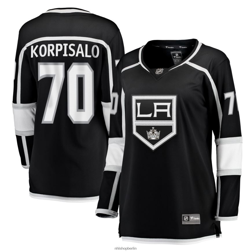 Frauen NHL Schwarzes Heim-Ausreißertrikot der Los Angeles Kings mit Joonas Korpisalo Fanatics-Logo Kleidung BF680T2036