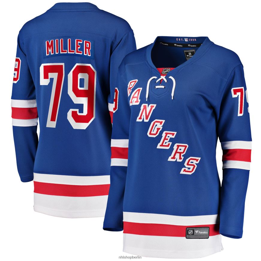 Frauen NHL Blaues Breakaway-Heimtrikot 2017/18 der New York Rangers mit Fanatics-Logo von K'Andre Miller Kleidung BF680T522