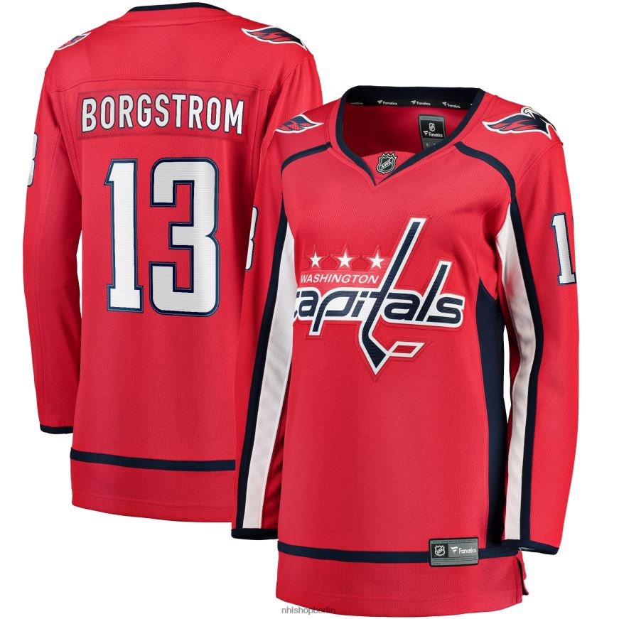 Frauen NHL Rotes Heim-Ausreißertrikot der Washington Capitals mit Fanatiker-Logo von Henrik Borgstrom Kleidung BF680T2295