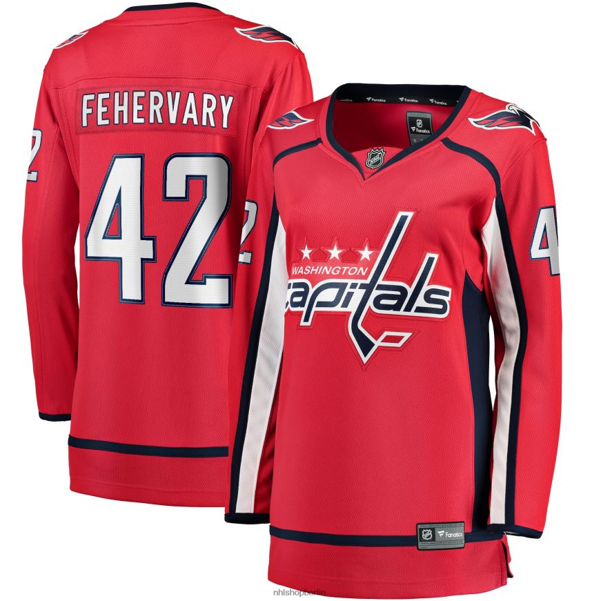 Frauen NHL Rotes Heim-Ausreißertrikot der Washington Capitals mit Fanatiker-Logo von Martin Fehervary Kleidung BF680T2303