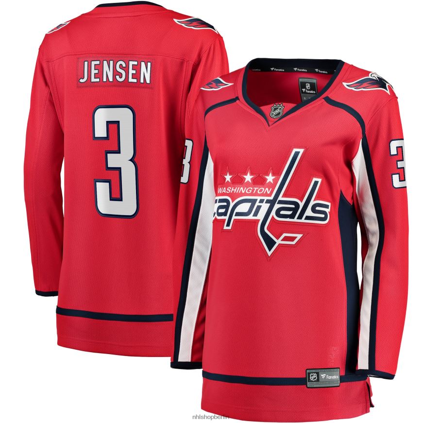 Frauen NHL Rotes Heim-Ausreißertrikot der Washington Capitals mit Nick Jensen Fanatics-Logo Kleidung BF680T1894