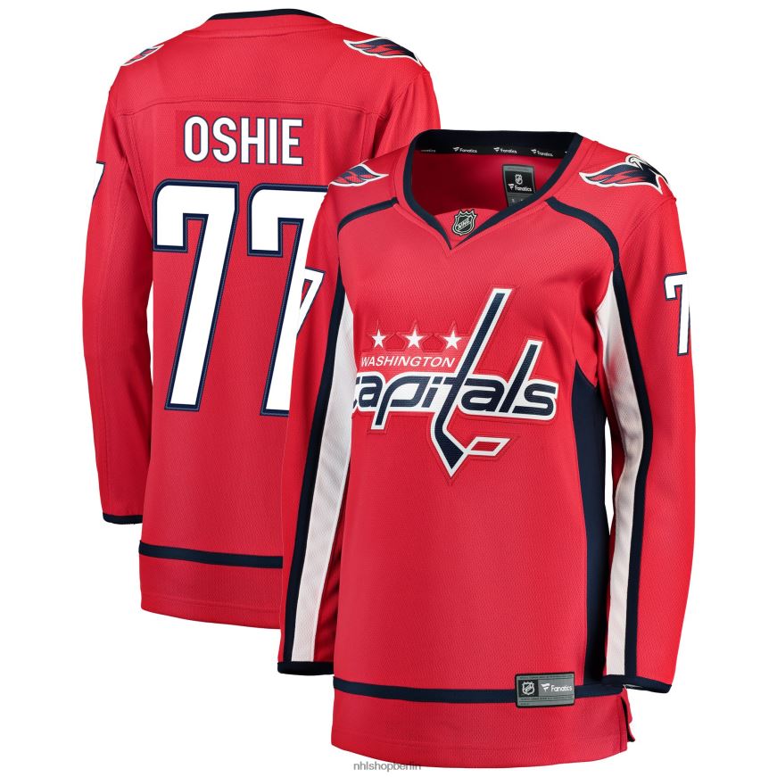 Frauen NHL Rotes Heim-Ausreißertrikot der Washington Capitals mit TJ-Oshie-Fanatiker-Logo Kleidung BF680T442
