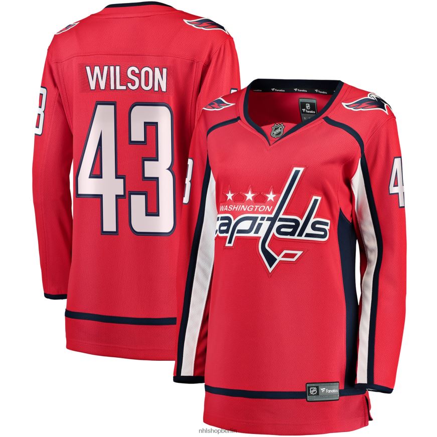 Frauen NHL Rotes Home-Premier-Breakaway-Spieler-Trikot der Washington Capitals mit Fanatics-Logo von Tom Wilson Kleidung BF680T356
