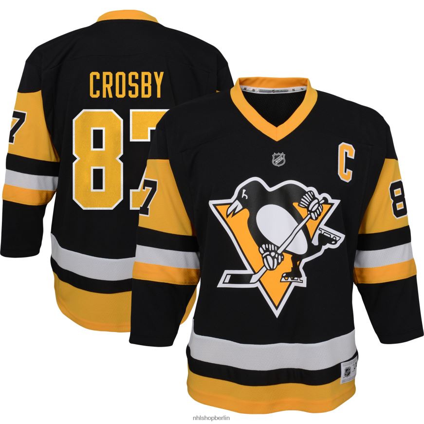 Jugend NHL Pittsburgh Penguins Sidney Crosby, schwarzes Heim-Replika-Spielertrikot mit Kapitänspatch Kleidung BF680T56