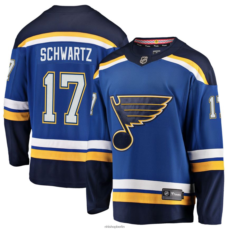 Jugend NHL st. Blaues Breakaway-Spielertrikot mit Fanatics-Logo der Louis Blues Jaden Schwartz Kleidung BF680T2277