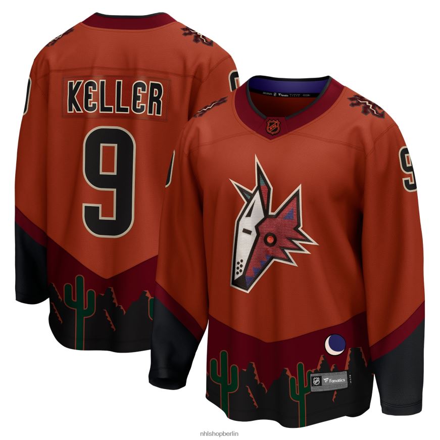 Männer NHL Arizona Coyotes Clayton Keller Fanatics gebrandetes Burnt Orange Special Edition 2.0 Breakaway-Spielertrikot Kleidung BF680T298
