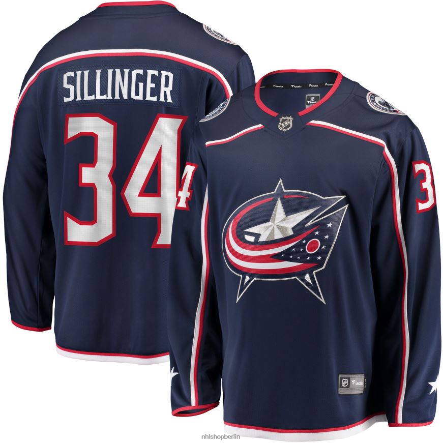 Männer NHL Columbia Blue Jacken, Cole Sillinger Fanatics-Heimtrikot mit Fanatics-Logo in Marineblau Kleidung BF680T1397