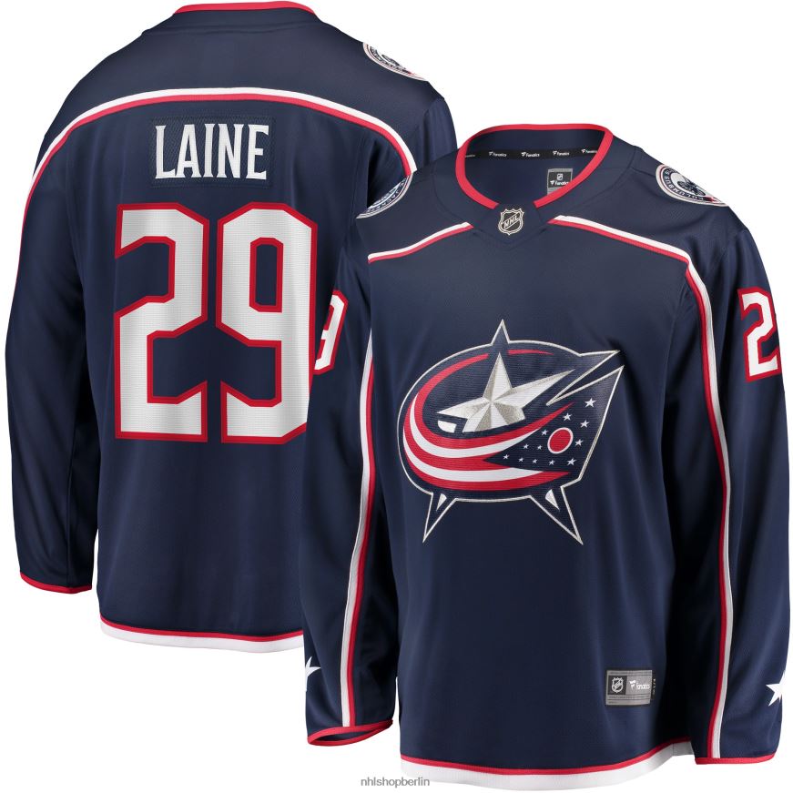 Männer NHL Columbia Blue Jacken, Marineblaues Breakaway-Heimtrikot mit Fanatics-Logo von Patrik Laine Kleidung BF680T1110