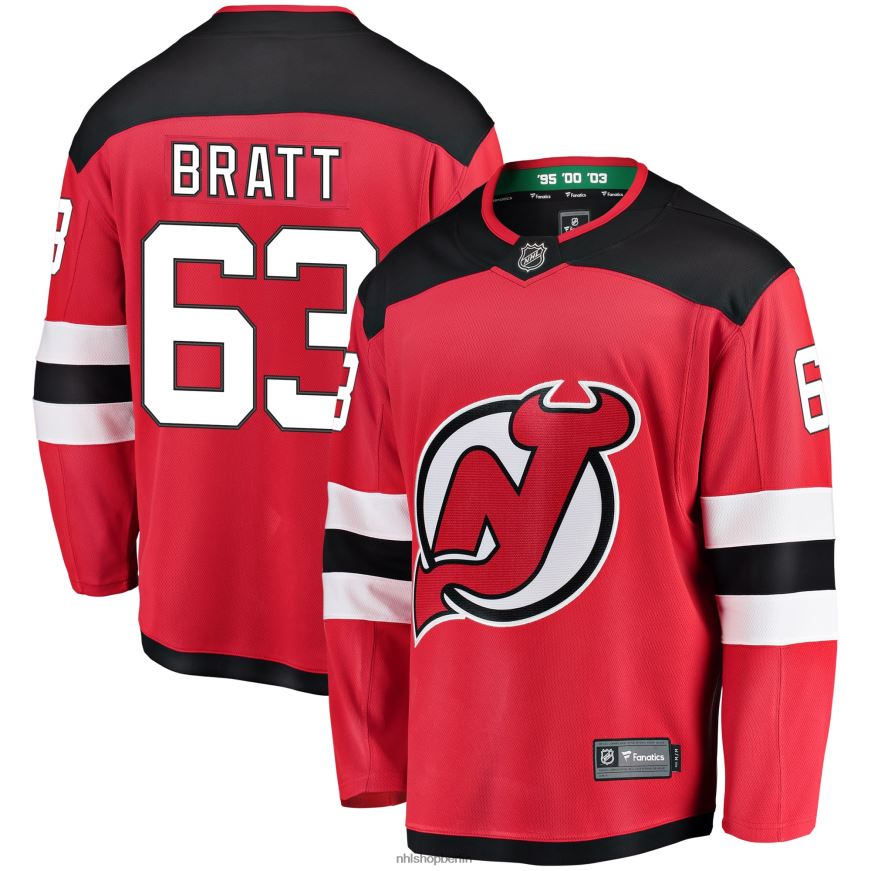 Männer NHL New Jersey Devils Jesper Bratt Fanatics-gebrandetes rotes Home-Breakaway-Spielertrikot Kleidung BF680T808