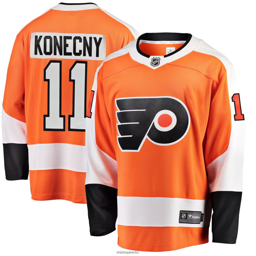 Männer NHL Orangefarbenes Breakaway-Spielertrikot der Philadelphia Flyers mit Fanatics-Logo von Travis Konecny Kleidung BF680T473