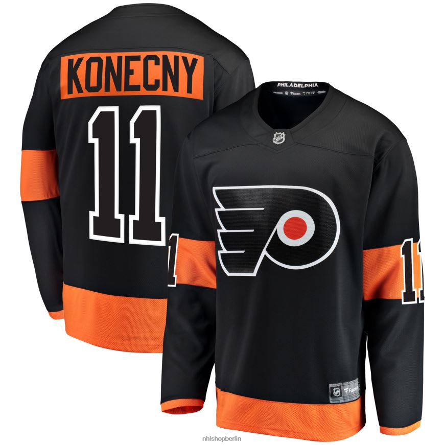 Männer NHL Philadelphia Flyers Travis Konecny ​​Fanatics gebrandetes schwarzes alternatives Breakaway-Spielertrikot Kleidung BF680T245