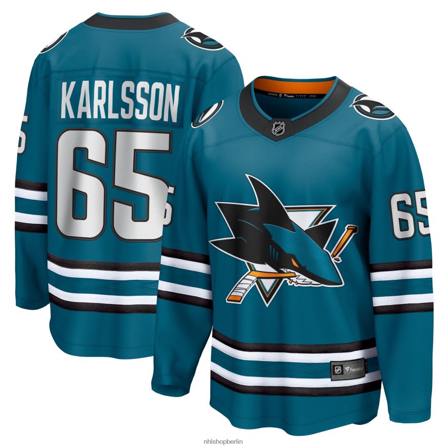 Männer NHL Blaugrünes Premier-Breakaway-Heimtrikot der San Jose Sharks mit Fanatics-Logo von Erik Karlsson Kleidung BF680T543