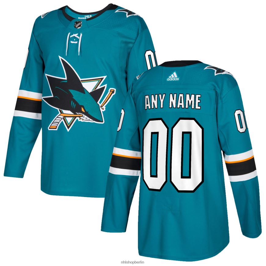 Männer NHL adidas San Jose Sharks authentisches, individuelles Trikot in Blaugrün Kleidung BF680T2440