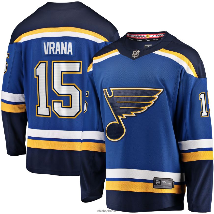 Männer NHL st. Blaues Breakaway-Heimtrikot mit Louis Blues-Logo von Jakub Vrana Fanatics Kleidung BF680T840