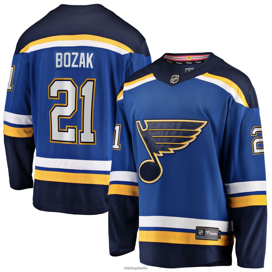 Männer NHL st. Blaues Heim-Ausreißertrikot mit Fanatics-Logo der Louis Blues, Tyler Bozak Kleidung BF680T2356