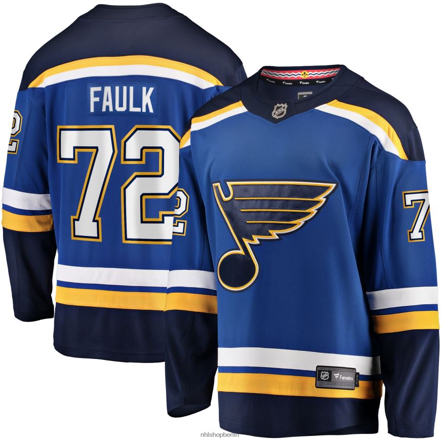 Männer NHL st. Blaues Heim-Ausreißertrikot mit Fanatics-Logo der Louis Blues und Justin Faulk Kleidung BF680T973