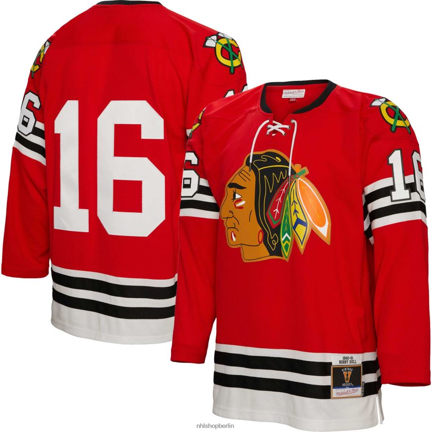 Männer NHL Chicago Blackhawks Bobby Hull Mitchell & Ness Red 1960 Blue Line Spielertrikot Kleidung BF680T2233