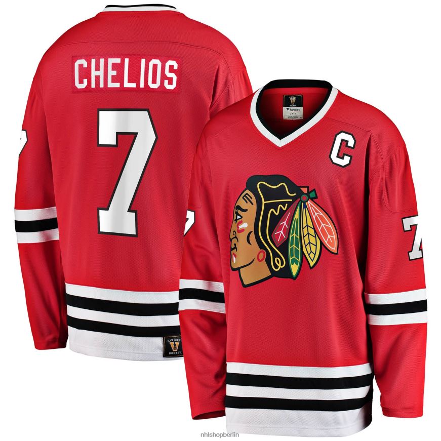 Männer NHL Chicago Blackhawks Chris Chelios Fanatics gebrandetes rotes Premier Breakaway-Spielertrikot im Ruhestand Kleidung BF680T184