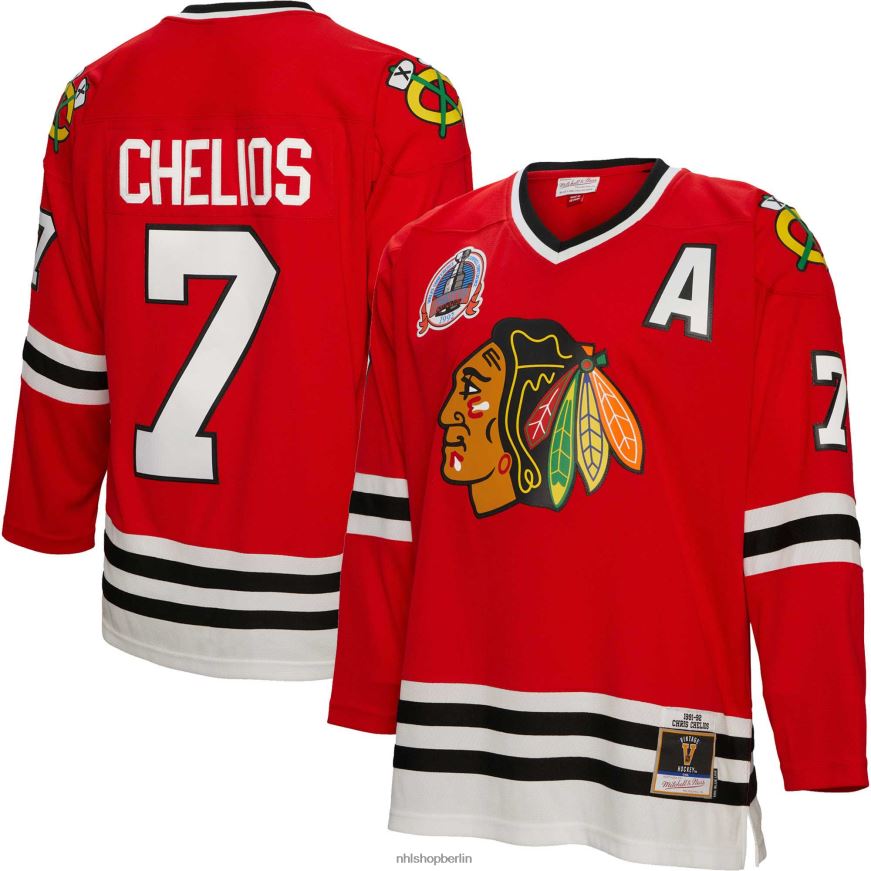 Männer NHL Chicago Blackhawks Chris Chelios Mitchell & Ness Red 1991 Blue Line Spielertrikot Kleidung BF680T685