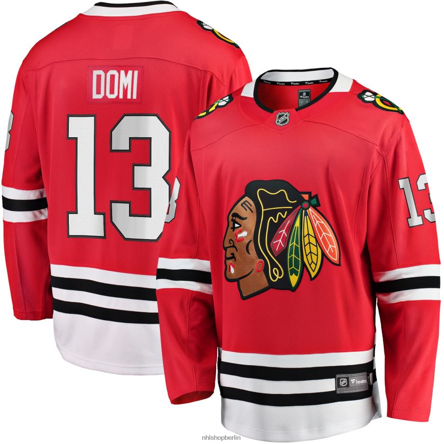 Männer NHL Chicago Blackhawks Max Domi Fanatics-gebrandetes rotes Home-Breakaway-Spielertrikot Kleidung BF680T1486