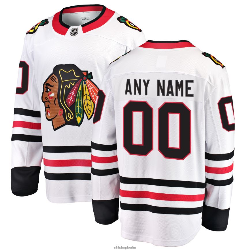 Männer NHL Weißes, individuelles Auswärtstrikot der Chicago Blackhawks mit Fanatics-Logo Kleidung BF680T104