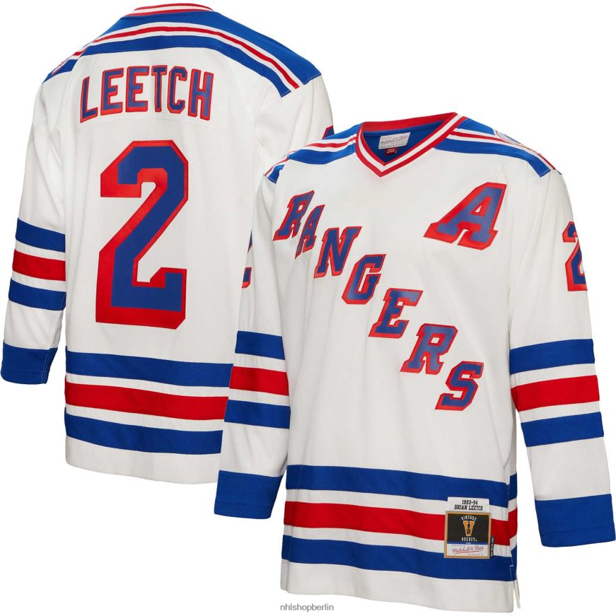 Männer NHL New York Rangers Brian Leetch Mitchell & Ness weißes Spielertrikot der blauen Linie von 1993 Kleidung BF680T721