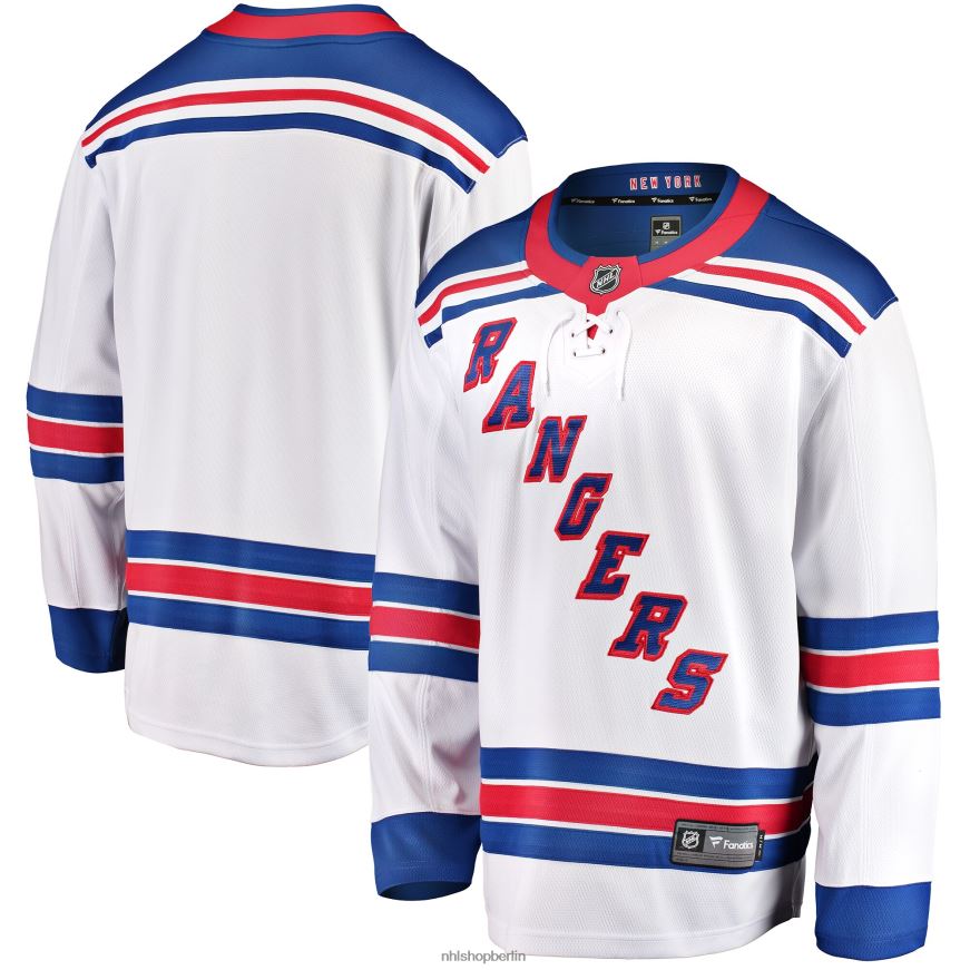 Männer NHL Weißes Breakaway-Auswärtstrikot der New York Rangers mit Fanatics-Logo Kleidung BF680T330