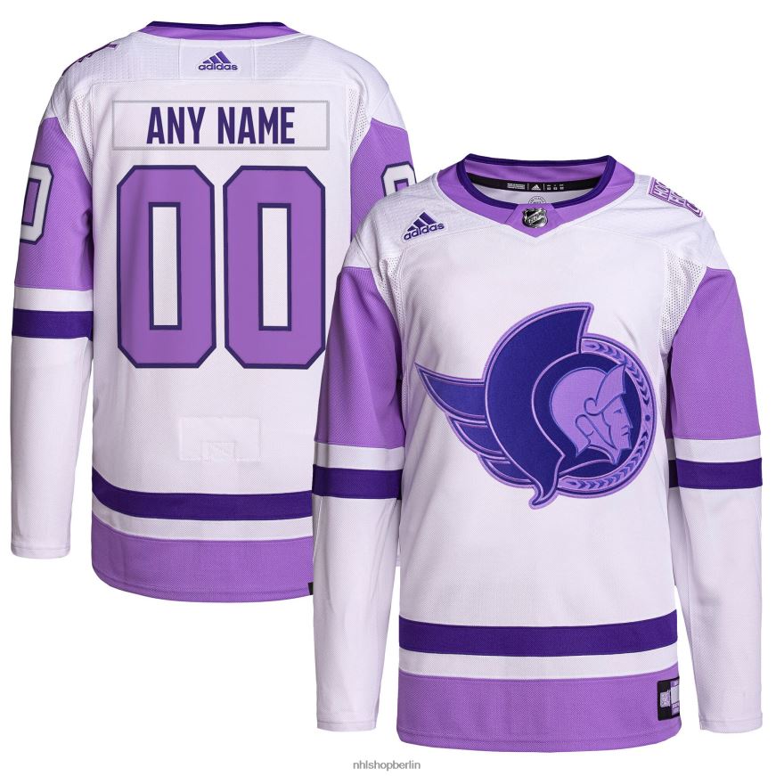 Männer NHL Ottawa Senators Adidas weiß/lila Hockey bekämpft Krebs Primegreen authentisches individuelles Trikot Kleidung BF680T2084