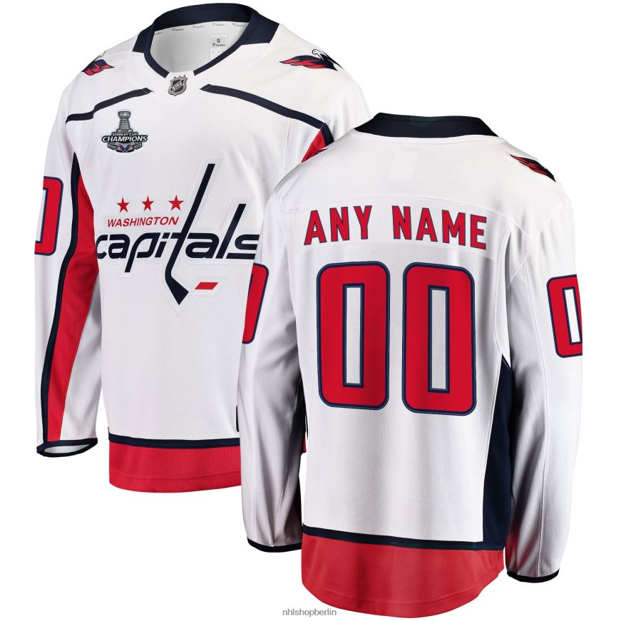 Männer NHL Weißes, individuelles Auswärtstrikot der 2018 Stanley Cup Champions der Washington Capitals Kleidung BF680T797